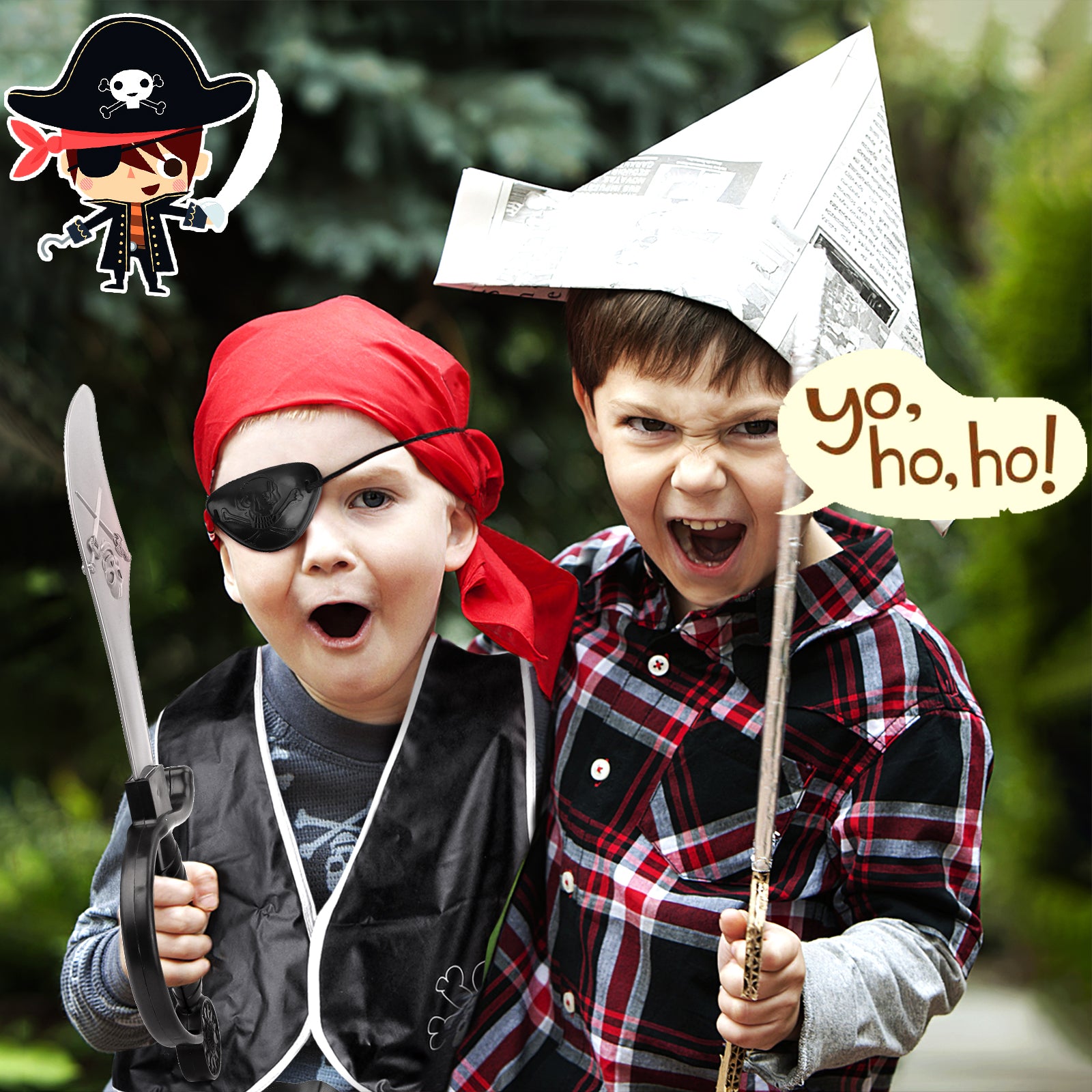 Kids Pirate Costume Set Pirate Fancy Dress Costume Accessory for Halloween Pirate Theme Party 6 PCs Pretend Role Play Set for Kids