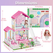 Load image into Gallery viewer, Dollhouse Dream house with Lights Mat Doll House Furnitures 2 Story 3 Rooms DIY Building Pretend Play House Gift for 3+-DH-2
