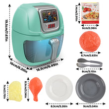 Load image into Gallery viewer, Green Air Fryer Toy Pretend Play Toys Cooking Machine Role Play Set with plates play food accessories food serving tongs
