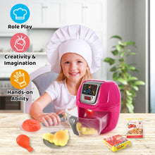 Load image into Gallery viewer, Pink Air Fryer Toy Pretend Play Toys Cooking Machine Role Play Set with plates play food accessories food serving tongs-AF-P
