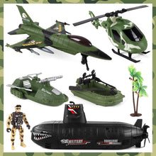 Load image into Gallery viewer, Army Men Action Figures Toy with Military Vehicles Helicopter Boat Aircraft Toys Playset Toy Soldiers Army Gift for Birthdays Christmas
