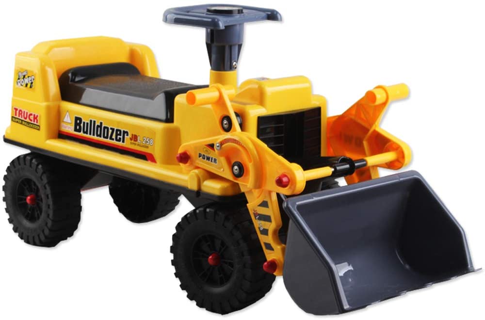 2-in-1 Ride on Toy Bulldozer Truck for Toddlers with Manual Forklift and Excavator Scoop Horn and Additional Storage Seat Christmas Gift-BBD-Y