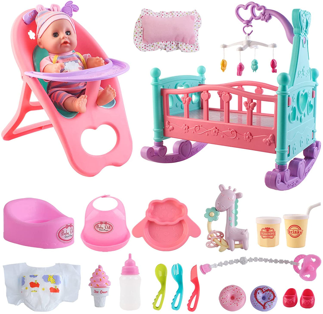 12¡± ¡®My First Baby Doll¡¯ 15 Pieces Play Set with Miniature Crib