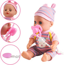 Load image into Gallery viewer, 12” ‘My First Baby Doll’ 15 Pieces Play Set with Miniature Crib Mobile High Chair Baby Doll Kids Toys Prefect Christmas Gift-BD-S16
