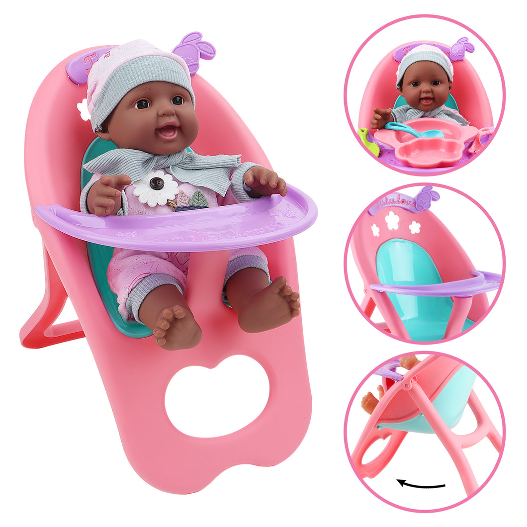 12'' My First Baby Doll’ 15 Pcs Baby Doll Play Set with Miniature Crib Mobile High Chair Feeding Accessories Kids Toys Christmas Gift-BD-S16B