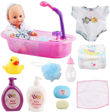 Load image into Gallery viewer, 13” Baby Doll Bath Time Play Set Pink with Real Water Faucet Function Removable Clothes Smooth Edges Toys Great Birthday Christmas Gift-BD-S5
