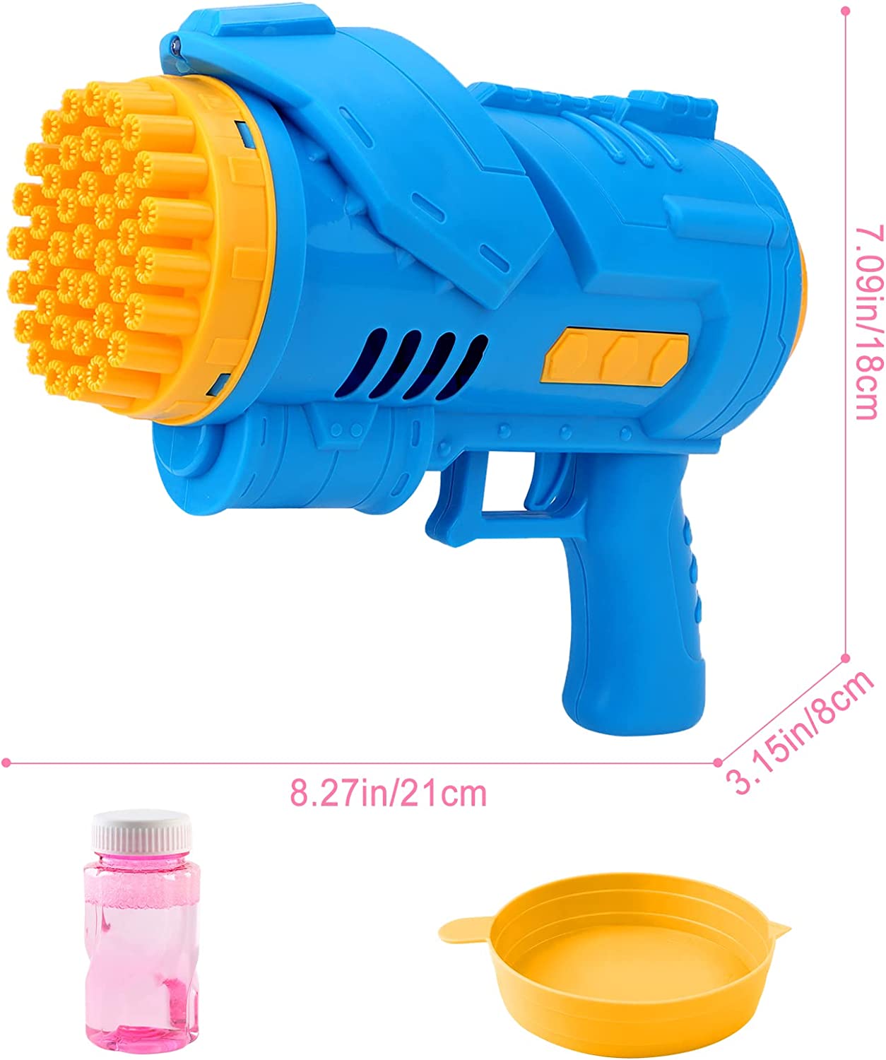 Bubble Machine Blue 40 Holes Bubble Machine Gun Blue Bubble Gun w/ Lights Bubble Solution ...