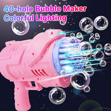 Load image into Gallery viewer, 40 Holes Bubble Machine Gun Pink Bubble Gun with Lights/Bubble Solution for Adults Kids Summer Toy Gift for Outdoor Indoor Birthday Party-BM-2P
