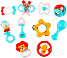 Load image into Gallery viewer, 10 Pcs Nursery Infant Rattle and Teethers Early Education Shaker Grab and Spin Baby Toys with Portable Storage Box Christmas Gift Toys-BTS-R
