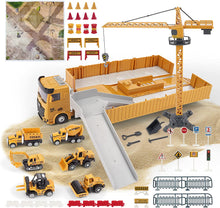 Load image into Gallery viewer, Construction Truck Set with Cargo Truck with Bulldozer, Tractor, Forklift, Mixer, Excavator, Crane and Dumper- Great Gift-CON3

