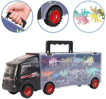 Load image into Gallery viewer, Dinosaur Transporter Truck Carrycase Carrier Miniature T-Rex Triceratops Spinosaurus Pterodactyl Figures Christmas Gift Toy for Kids-CR-DINO
