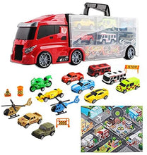Load image into Gallery viewer, Transporter Truck Carrycase for Cars Play Set Carrier Including a Total of 12 Assorted Vehicles, Accessories and Play Map-CR1 NEW
