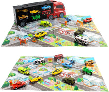 Load image into Gallery viewer, Transporter Truck Carrycase for Cars Play Set Carrier Including a Total of 12 Assorted Vehicles, Accessories and Play Map-CR1 NEW
