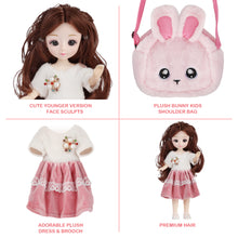 Load image into Gallery viewer, Baby Doll with The Tote Bag Playset Including 11.5&quot; Doll Plush Fashion Outfits Brooch Adjustable Strap Fluffy Bunny Handbags for Kids
