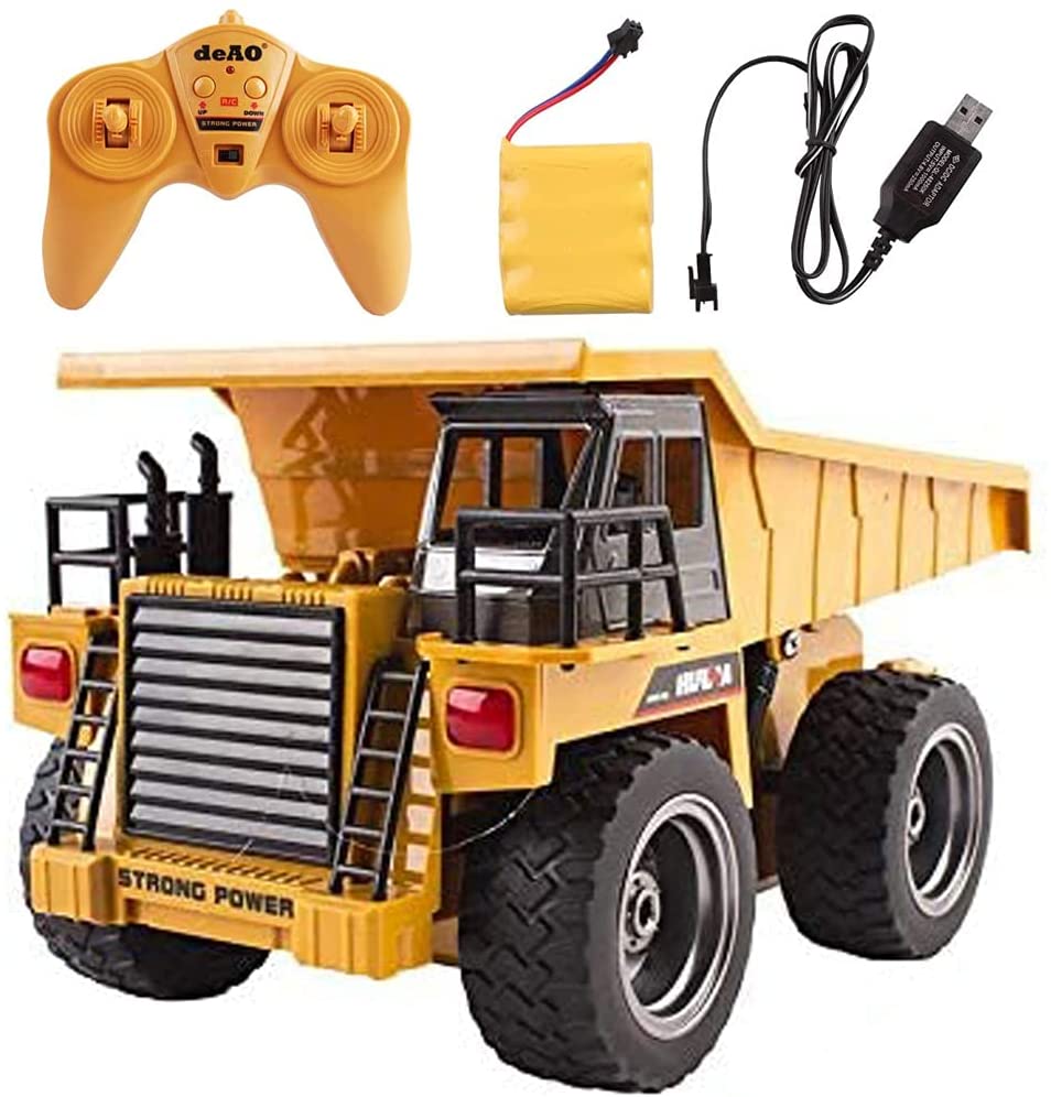 1:18 Construction Toy Car 6 Channel Remote Control Truck Fully Functional Die Cast RC Dumper Truck with LED Light Sound Toys for Kids -DCT