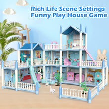 Load image into Gallery viewer, 3D DIY My first Dolls House Kids Blue Portable Dollhouse Large Three Story Princess Castle Playset With Furniture outdoor Space-DH-1B

