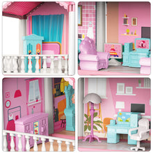 Load image into Gallery viewer, Kids Pink Grand Three Story Dolls House Playset with Furniture , Accessories and Outdoor Space-DH-1
