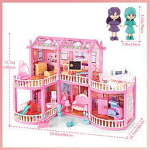 Load image into Gallery viewer, Dollhouse with 6 Doll, Dream House for Girls, Kids Pink Story Princess Castle Dolls House Playset with Furniture Accessories for Girls Boys-DH-4
