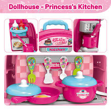 Load image into Gallery viewer, 3-In-1 Pink Portable Doll House and Princess Beauty Table Play Set with Accessories Carry Case/Backpack Great Gift for Christmas Birthdays

