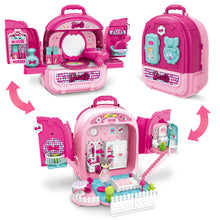 Load image into Gallery viewer, 3-In-1 Pink Portable Doll House Princess Beauty Table Play Set w/ Accessories Carry Case/Backpack for Kids Perfect for Christmas Birthdays

