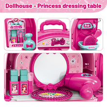 Load image into Gallery viewer, 3-In-1 Pink Portable Doll House Princess Beauty Table Play Set w/ Accessories Carry Case/Backpack for Kids Perfect for Christmas Birthdays-DH-BM
