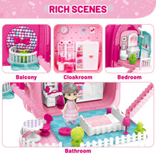Load image into Gallery viewer, 3-In-1 Pink Portable Doll House Princess Beauty Table Play Set w/ Accessories Carry Case/Backpack for Kids Perfect for Christmas Birthdays
