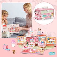 Load image into Gallery viewer, Portable Dollhouse Playset DIY Pretend Portable Caravan Camper Bus Doll Play House Furniture Toy Bedroom Set Family Toys For 3+ Kids-DH-CB

