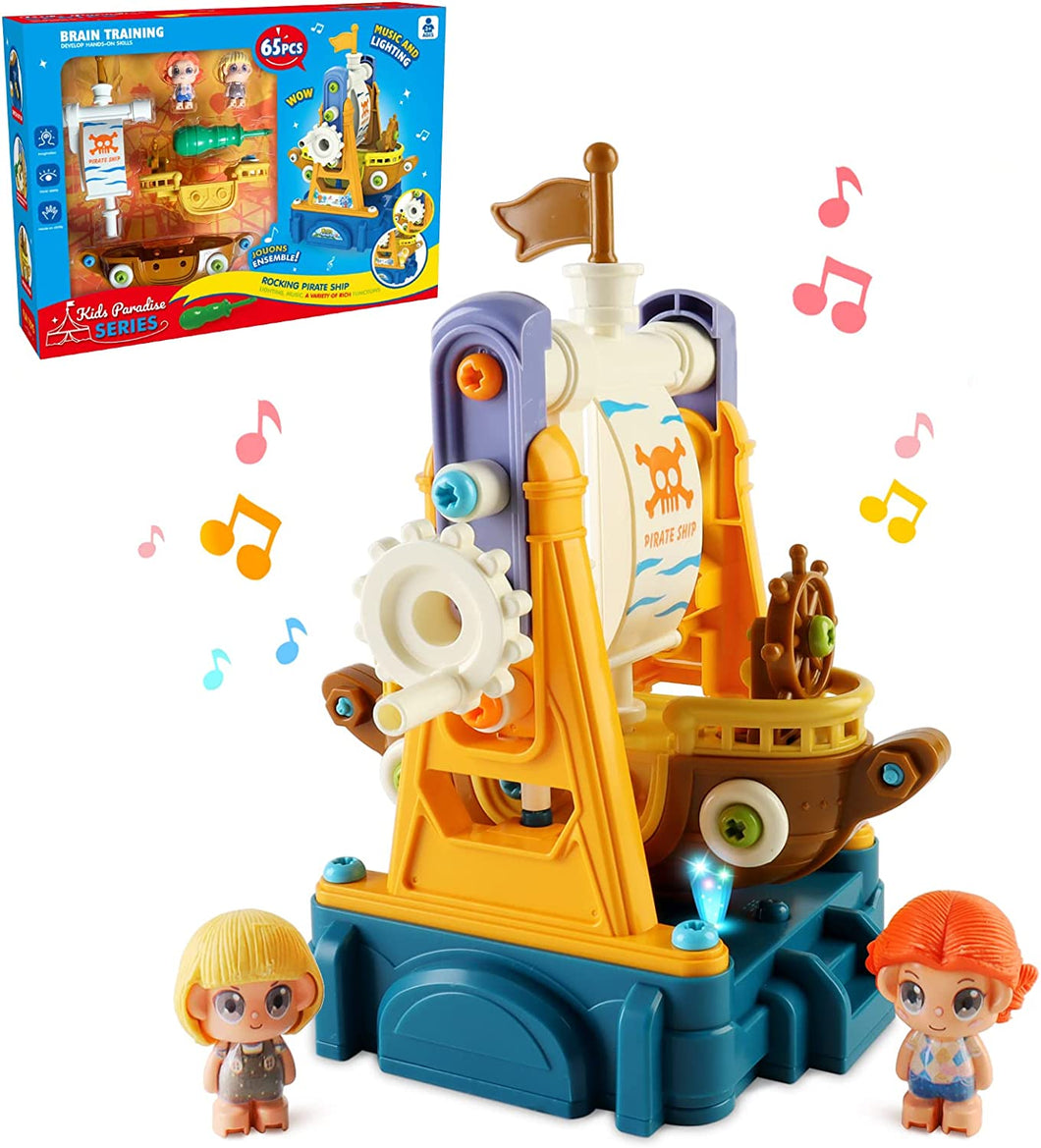 DIY Pirate Ship Building Set with Light and Music Educational Toys for Kids Pirate Construction Toys Gift for Christmas Birthdays-DIYAP-2
