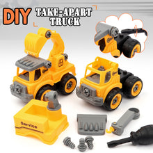 Load image into Gallery viewer, Kids Educational DIY Assembly Construction Truck Toy with 4 Vehicles and Screwdriver to Assemble - Yellow-DIYC3
