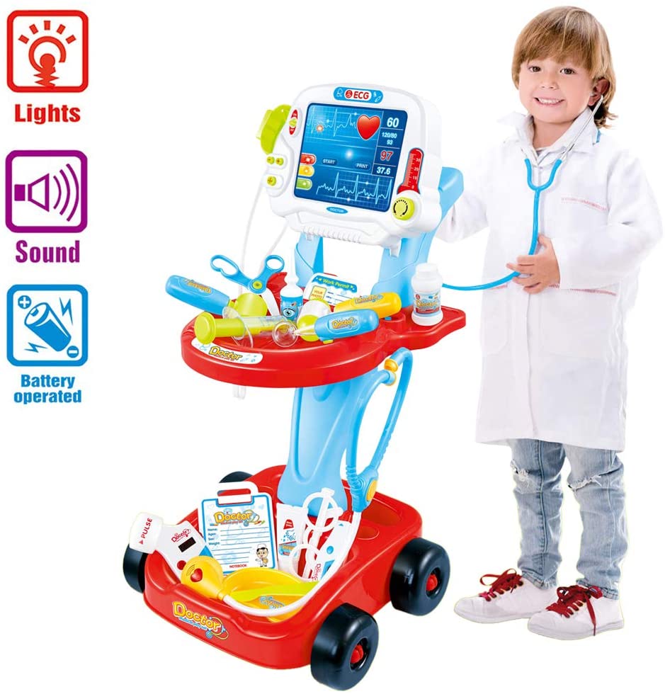 Chariot De Docteur Rose DeAO – 18 Accessoires + Costume – Jeu De Rôle Médical Pour Enfants Dès 3 Ans – Parfait Pour Garçons Et Filles