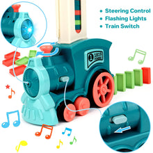 Load image into Gallery viewer, Automatic Domino Laying Electric Train Toy Set with 60Pcs Domino Blocks Sound and Light Kids Stacking Toys Game(Blue)-DOMT-B
