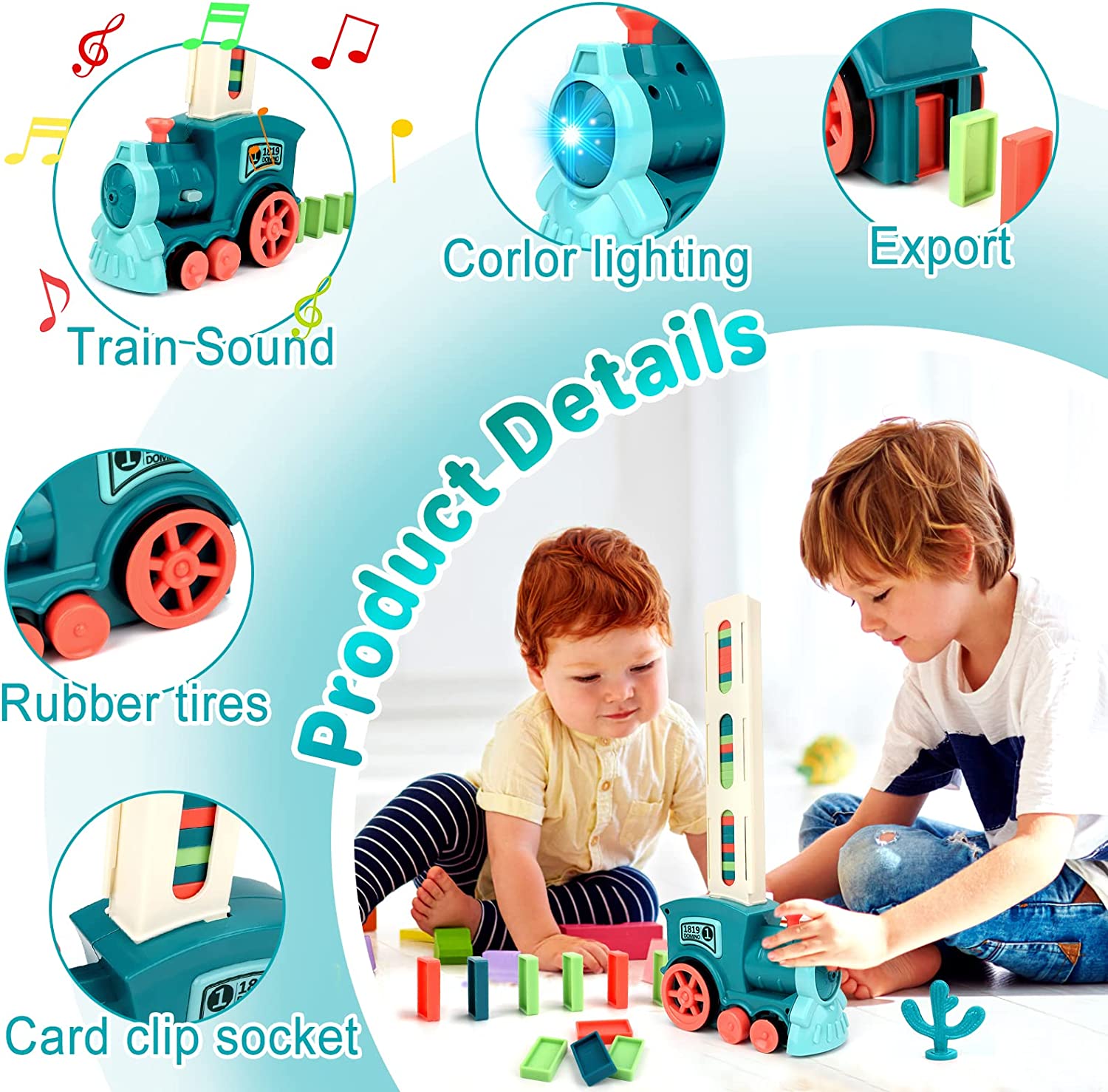 Automatique Domino Train, 60 pièces Dominos, Train Électrique Ensemble
