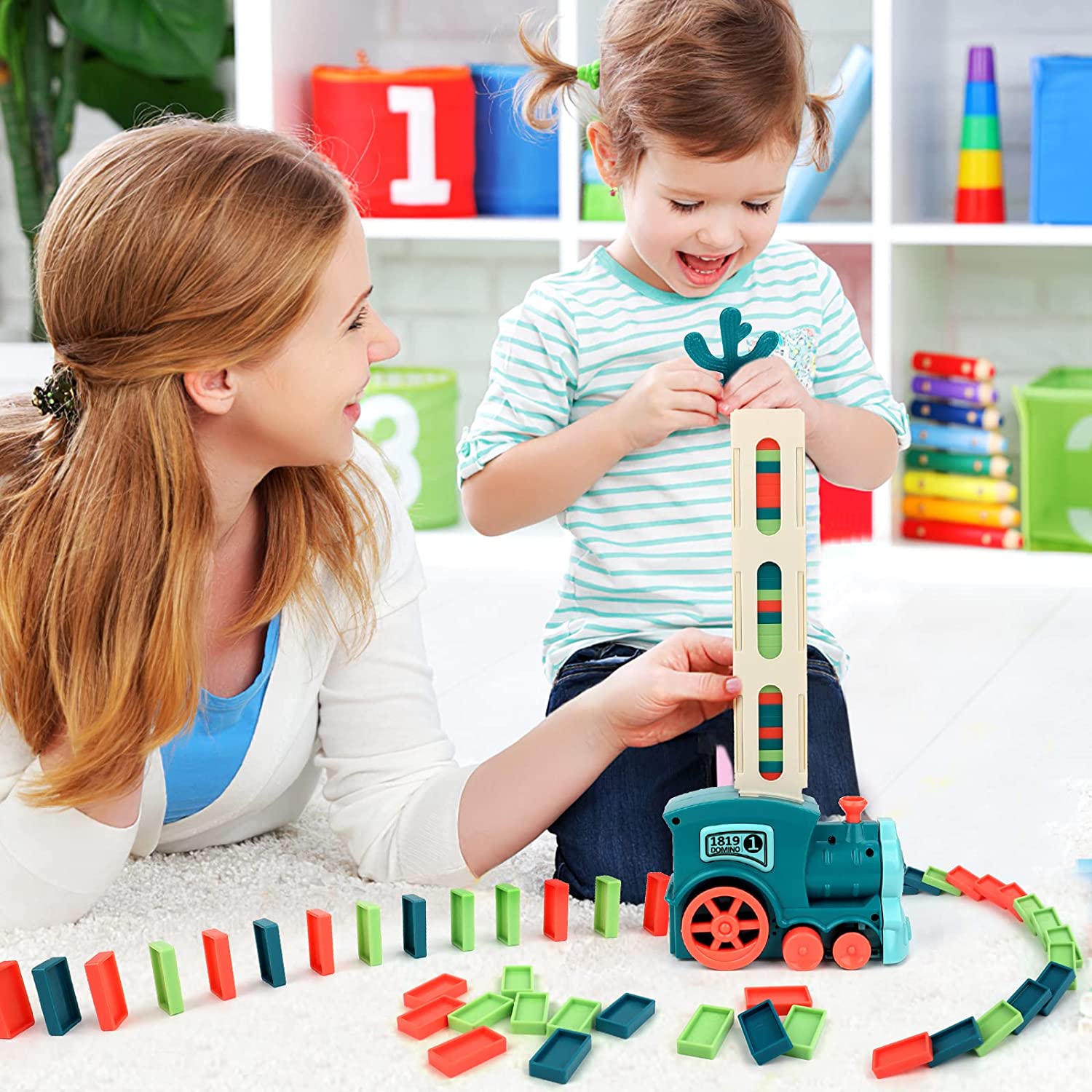 Domino stacking train on sale