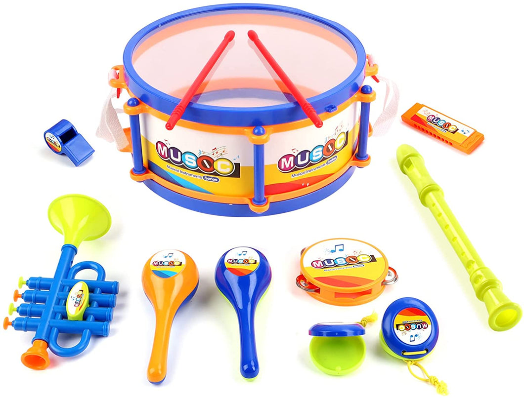 Musical Instruments Toys, Kids Drum Set with Trumpet Flute Harmonica Great Beginners Musical Percussion Set for Kids-DRUM-2