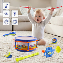 Load image into Gallery viewer, Musical Instruments Toys, Kids Drum Set with Trumpet Flute Harmonica Great Beginners Musical Percussion Set for Kids-DRUM-2
