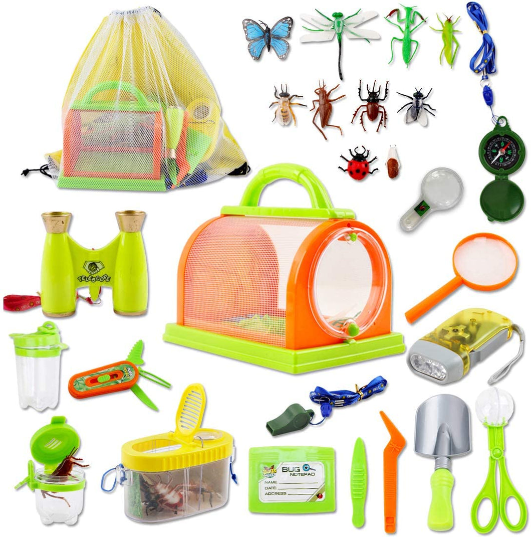 27pcs Outdoor Explorer Play Kit - Adventure STEM Backpack Compass Binocular Camping Bug Catcher Fun Toys Birthday Christmas Gift for Kids-EK-BG