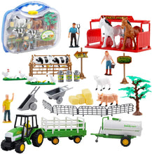 Load image into Gallery viewer, 31 Piece Portable Farmyard Play Set with Farm Tractor Trailer Trucks Animal Figures Farmer Toys Birthday Christmas Gift for Children-FM2
