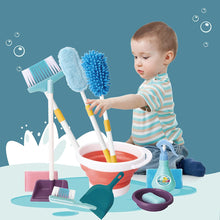 Load image into Gallery viewer, Household Cleaning Play Set with Broom, Bucket, Soap, Bin, Wet Floor Sign, Dustpan, Brush and Much More Included – Great Fun for Kids-HCPS
