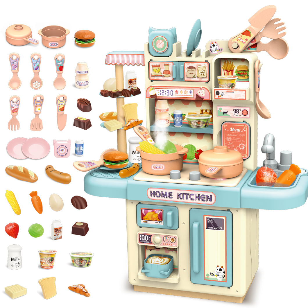 Kids Kitchen Playset Toy with Water, Light, and Steam Features Pretend Play Kitchen Set with Lots of Kitchen Accessories for Toddlers-K31-G-U