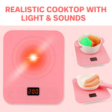 Load image into Gallery viewer, Kitchen Pretend Play Toys Cooking Toys with Play Pots and Pans Electronic Induction Cooktop with Sound &amp; Light Cutting Food Kitchen Toy
