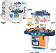 Load image into Gallery viewer, ‘My Little Chef’ Miniature Kitchen Play Set with 34 Accessories, Induction Hob, Water, Light and Sound Features (BLUE)-K3B

