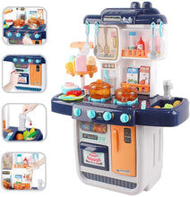 Load image into Gallery viewer, ‘My Little Chef’ Miniature Kitchen Play Set with 34 Accessories, Induction Hob, Water, Light and Sound Features (BLUE)-K3B
