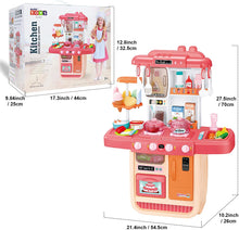 Load image into Gallery viewer, ‘My Little Chef’ Miniature Kitchen Play Set with 34 Accessories Induction Hob Colour Changing Toy Food Water Light Sound Features (PINK)
