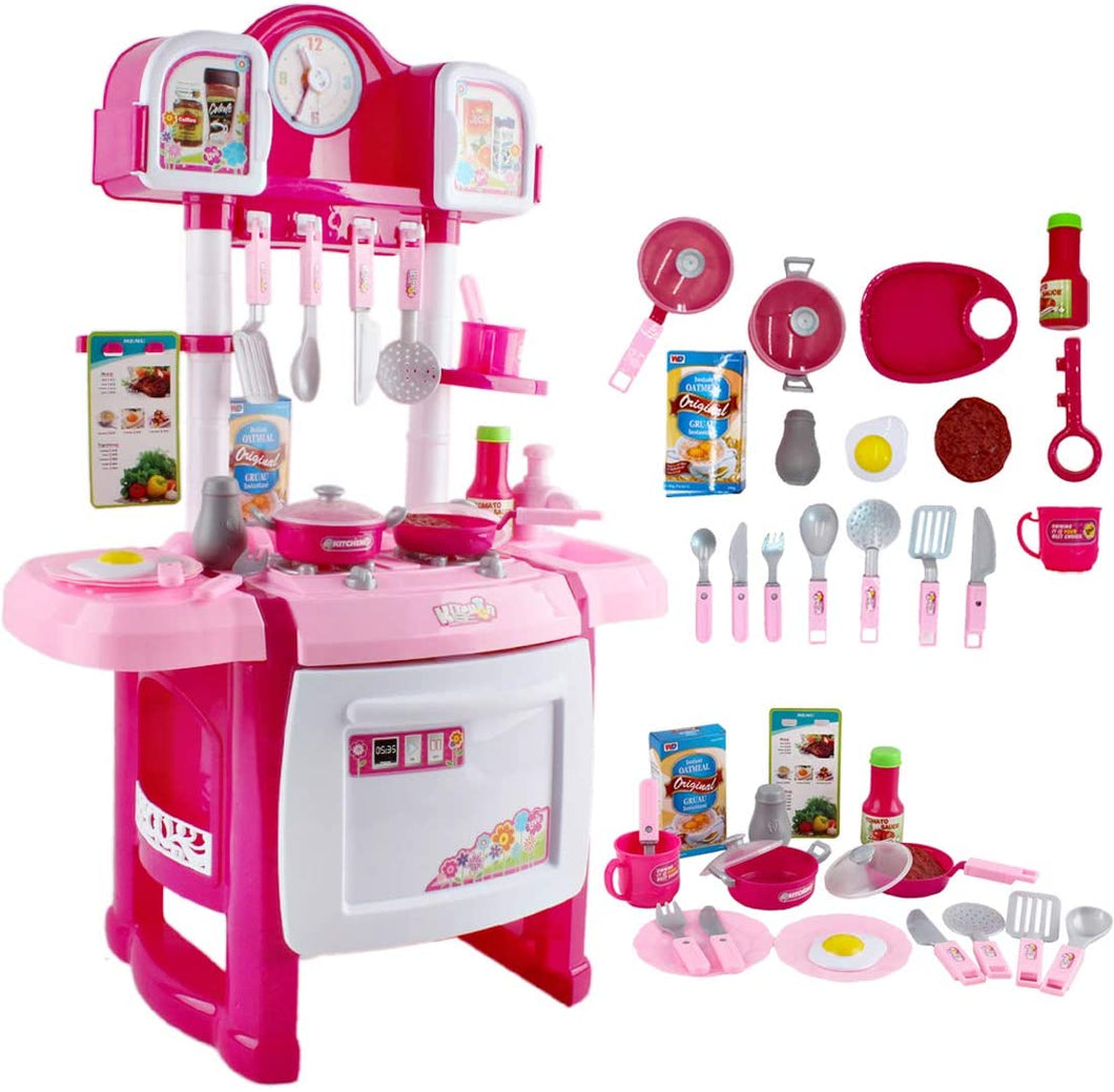 'My Little Chef' Miniature Kitchen Playset Role Playing Game with Light and Sound Water Features Christmas Gift Toys PINK-KC-SP