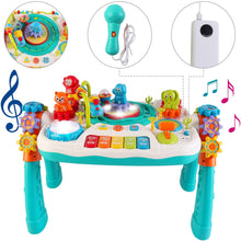 Load image into Gallery viewer, 2 in 1 Multifunctional Bluetooth Learning Activity Table w/Building Blocks Panel Sound and Light Functions Great Christmas Gift for Kids
