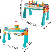 Load image into Gallery viewer, 2 in 1 Multifunctional Bluetooth Learning Activity Table w/Building Blocks Panel Sound and Light Functions Great Christmas Gift for Kids-MFLT-2
