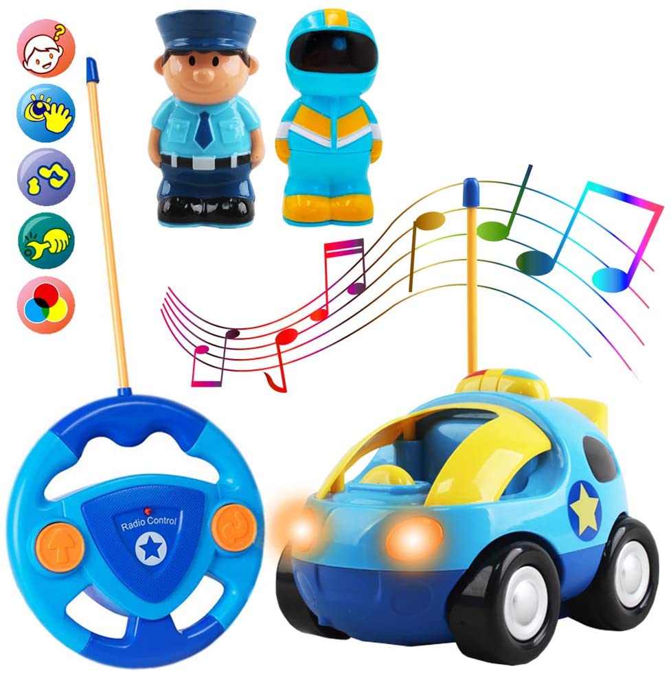2 Dolls Remote Control Cartoon Car for Toddlers with Light Music RC Police Car Toys Prefect Birthday Xmas Gift Present for Kids-MRCB