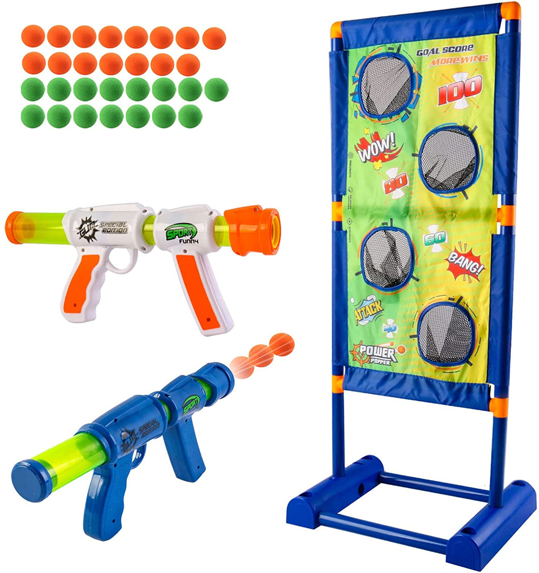 Moving Shooting Target Game with 2 Air Shooting Guns, 30 Foma Balls, Practise Sport Electric Scoring Outdoor Garden toys for Kids-MSTG