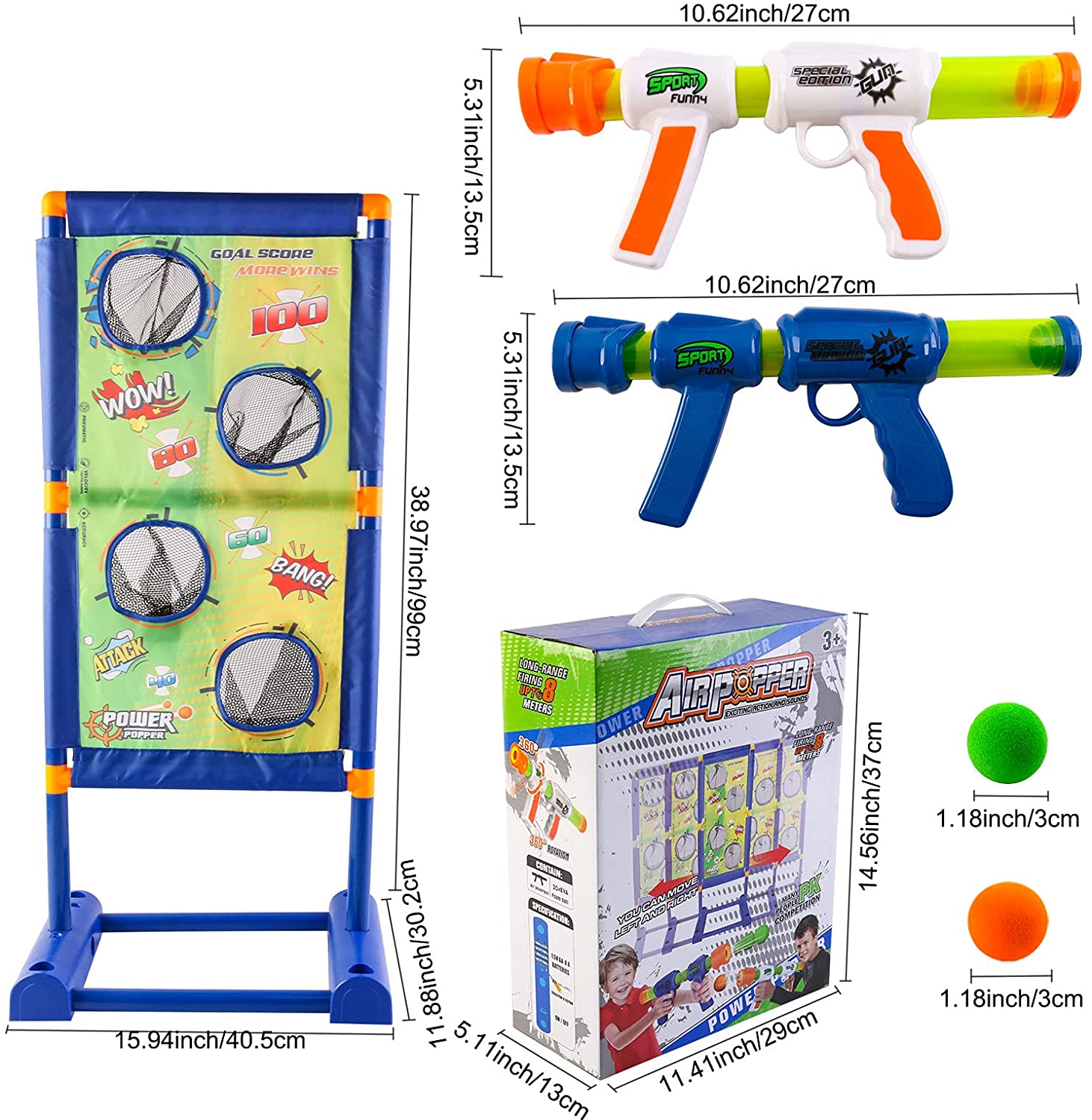 Moving Shooting Target Game with 2 Air Shooting Guns, 30 Foma Balls, P ...