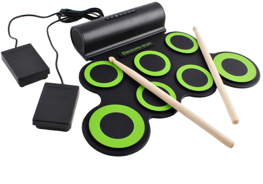 Foldable Electronic Drum Kit Musical Entertainment Play Set with Built-in Speakers, Foot Pedals & Drum Sticks – Great for Kids-MUS3